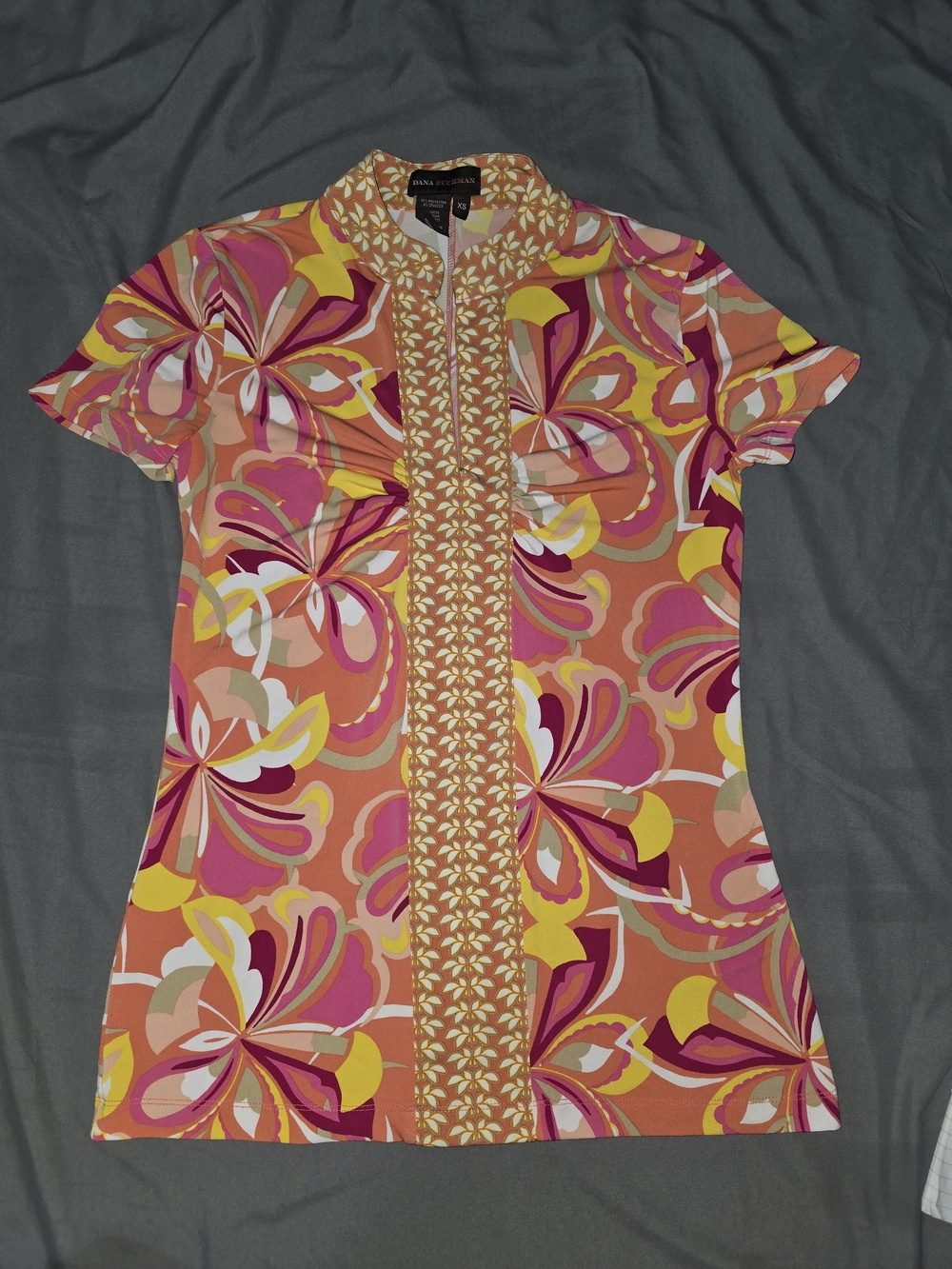 Dana Buchman Pink Orange Floral Short Sleeve Tunic
